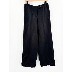 LOFT ANN TAYLOR Pants SZ 2 Linen Blend Black Wide Ann Leg Business Office Work